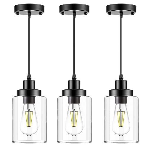 Industrial Pendant Lighting, Modern Clear Glass Shade Farmhouse Adjustable Hanging Light Fixtures for Kitchen Island Living Room Bedroom Hallway,
