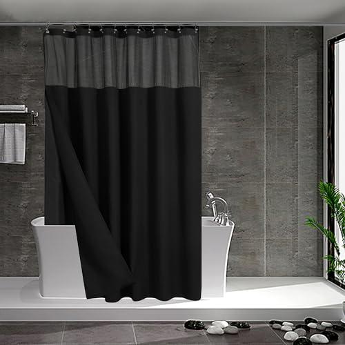 N&Y HOME Waffle Weave Shower Curtain with Snap-in Liner Set Black, 71x72