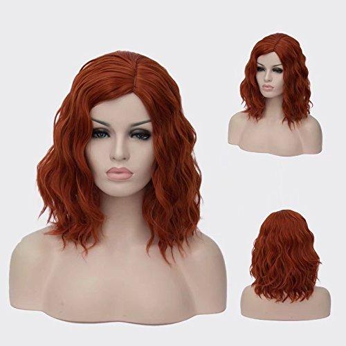 BUFASHION 14 Women Short Orange Red Kinky Straight Cosplay Synthetic Wigs With Air Bangs 46 Colors Available (Orange Red)