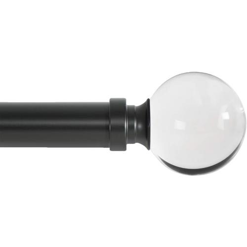 Ivilon Drapery Treatment Window Curtain Rod - Acrylic Ball 1 inch Pole. 48 to 86 Inch. Black