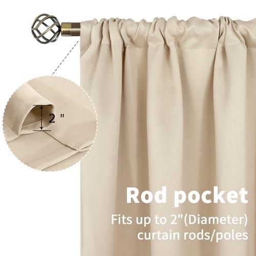 BGment Champagne Blackout Curtains 36 Inches Length for Kitchen Bedroom Window - Rod Pocket Short Darkening Drapes Privacy for Bathroom Basement Cafe, 2 Panels, 42 x 36 Inch