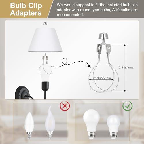 Small Lamp Shades Set of 2, 5.5 Top x 10 Bottom x 6.6 High, Small White Lamp Shades for Table Lamps, Fabric Lampshade Replacement for Bedside Lamp, Wall Sconces, Spider, Clip on Adapters Included