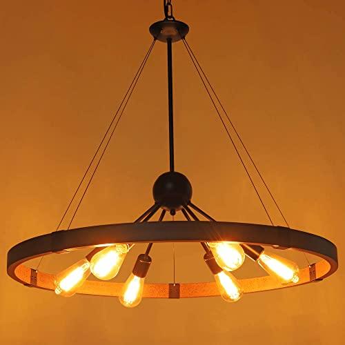 Klgxnrd 31.5'' Farmhouse Chandeliers for Dining Room, Rustic Wagon Wheel Chandelier for Entryway, Sputnik Light Fixture for Breakfast Area Stairwell Bedroom Foyer, Vintage Rust and Black Finishe