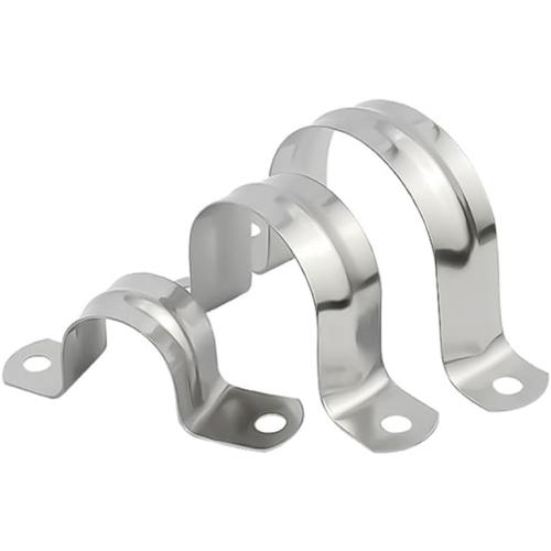 100Pcs M8 Rigid Pipe Strap, 1/8Inch Stainless Steel Conduit Clamp 2 Holes Cable U Bracket Pipe Clamp for Fixing Pipe or Cable, 0.47 Width