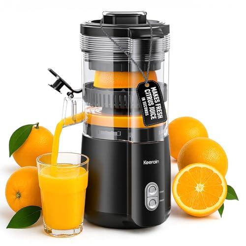 Keerain Electric Orange Juicer, Hand-Free Citrus Juicer Machine with Cleaning Brush, High-Performance Automatic Juice Squeezer for Oranges, Lemons, and Limes, Easy to Clean & Use