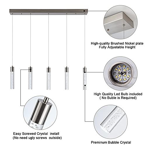 5-Light Pendant Ceiling Light Fixture for Kitchen Island, Modern Pendant Lighting for Kitchen Island,Integrated Dimmable Led Hanging Light with Crystal 40W,6000k for Kitchen…