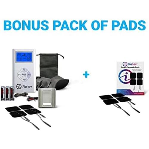 iReliev TENS Unit Electronic Pulse Massager, (8) Electrodes Pain Relief Bundle - Original TENS Unit Includes Extra Pads.