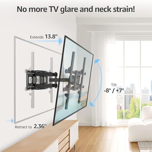 MOUNTUP Full Motion TV Wall Mount for Most 40-85 inch Flat TVs up to 110 lbs, Wall Mount Bracket with Dual Articulating Arms, Tilt, Level, Swivel, TV Mount Fits 12/16 Wood Stud, Max VESA 600x400mm