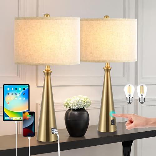 Lamp for Bedroom Set of 2 Lamps for Night Stand Modern Bedside Lamps Living Room End Table Lamps Gold