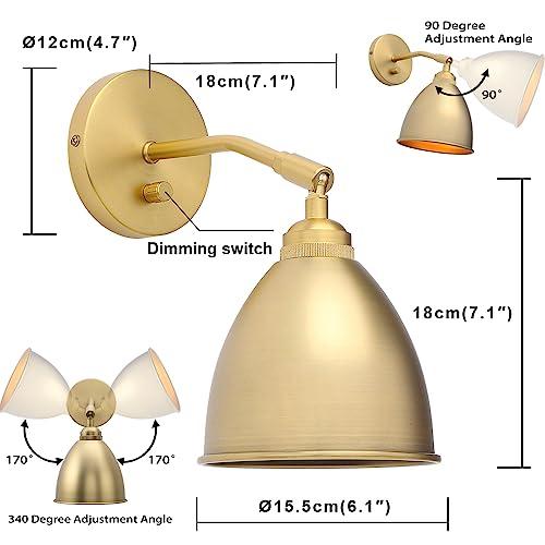 Yosoan Gold Wall Sconce Set of 2, Modern Brass Indoor Light Lights Lighting Fixtures with Metal Shade, Home Decor Wall Mount Swing Arm Lamp for Bedroom Bedside Kitchen Hallway Living