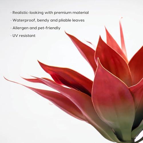 Velener Fall Fake Agave Artificial Plant: Red Fake Succulents Plant for Room Decor and Autumn, Unpotted Faux Agave Plant for Outdoor/Indoor Fall Decor, Red, 28 inches, Set of 1