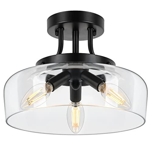 Modern Industrial Semi Flush Mount Ceiling Light with Clear Glass Shade
