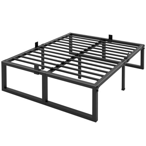 King Bed Frame, 18 Inch High 3500 lbs Metal Platform, Mattress Foundation with Steel Slat Support/No Box Spring Needed/Noise Free/Non-Slip/Easy Assembly