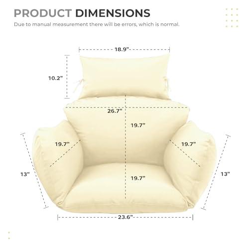Egg Chair Cushion Replacement 47x31.5 Inch -Thicken Foldable Removable Waterproof Egg Chair Cushions with Headrest, Outdoor Hanging Chair Cushion, Patio Swing Cushions Beige