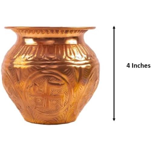 Kalash Lota Pooja Pot for Worship Purpose Article Diwali Festival Decoration for Temple Home Office Vessel (Copper Lota - 4)