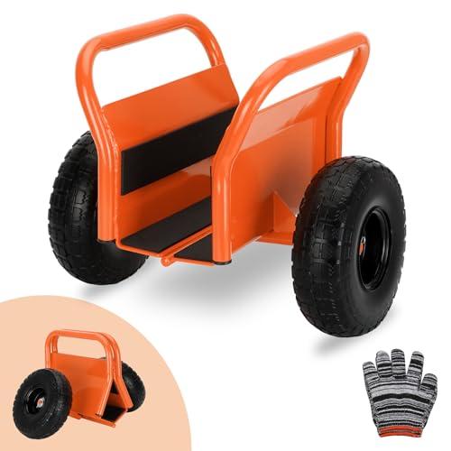 Heavy Duty Panel Dolly Slab Dolly 10 Inch Solid Rubber Tires | Supports Up to 1000 Pounds All Terrain Movement Ideal for Heavy Drywall Sheets and Door Material Transport (Orange)