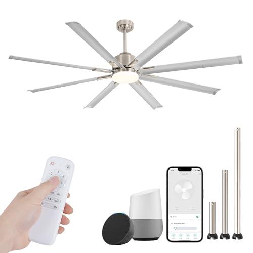 ZMISHIBO 72 inch Smart Aluminium Blade Ceiling Fans with Lights and Remote, Outdoor Large Ceiling Fans with Remote/Alexa/App for Patio Living Room, Nickel Ceiling Fan, 8 Blades