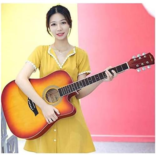 Guitar Acoustic Guitar Bedroom Beginner Family Teaching Fingerstyle Folk Performance 38-inch Portable Solid Wood Beginner Acoustic Guitar Starter Package Student G (Orange Long)