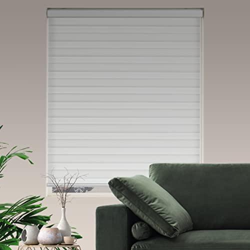 Zebra Roller Shades, Dual Layer Roll Up Blind for Living Room, Semi Sheer Shades Window Privacy Light Control for Day and Night, (Maximum Height 72inch, White Color, Width 36 inch)