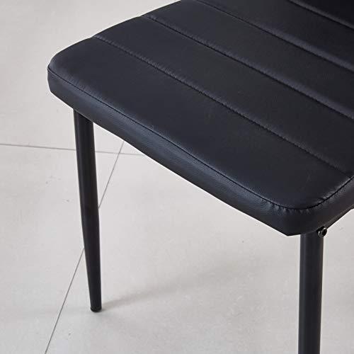 Modern Minimalist Dining Chair Fireproof Leather Sprayed Metal Pipe Diamond Grid Pattern Restaurant Home Conference Chair Set of 4 Or 6 (4, Jet Black)