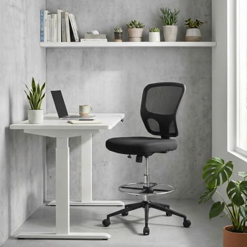 Armless Drafting Chair Tall Office Chair Adjustable Height High Back Ergonomic Desk Chair Drafting Stool Rolling Bar Stools Chairs with Footrest and Wheels