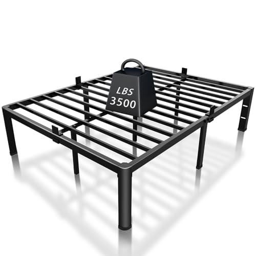 14 inch Full Size Bed Frame with Headboard Hole and Round Corner Legs Mattress Retainers 3500LBS Heavy Duty Steel Slats No Box Spring Needed Platform Noise-Free Underneath Storage