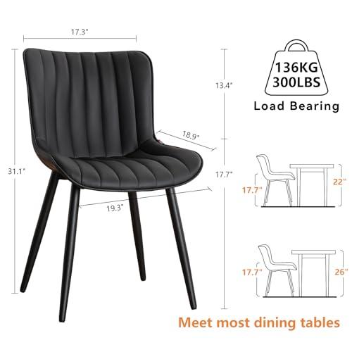 Set of 2 Color Black YOUNUOKE Black Dining Chairs Set of 2, Faux Leather Upholstered Kitchen & Dining Room Chairs with Back, Mid Century Modern Minimalist Accent Chair Armless for Guest Reception Waiting Living Room