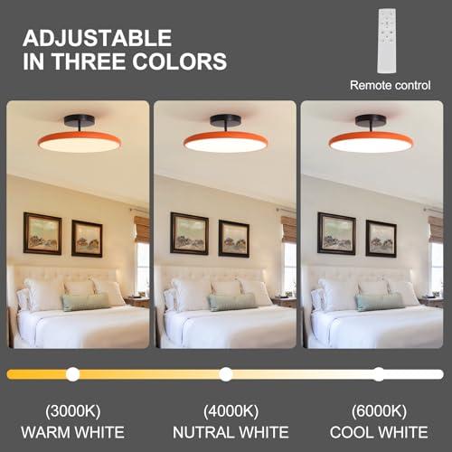 Ceiling Light Semi Flush Mount, Vintage Orange Ceiling Light Fixtures, Remote Control 3CCT Dimmable, 15.7 Inch Mid Century Modern LED CeilingLight for Hallway Livingroom Dining Room Bedroom