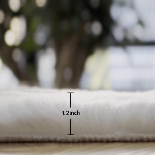 White Shaggy Bunny Fur Rugs for Living Room Washable Furry Area Rugs for Bedroom Nursery Rug 3x5 Teen Room Décor Boho Rug