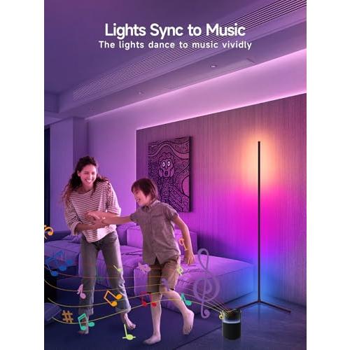 Black Corner Floor Lamp, RGB LED Corner Lamp with Music Sync, Smart App and Remote Control Color Changing Ambience Light, LED Lamp with 16 Million Colors for Bedroom, Living Room Gaming Room