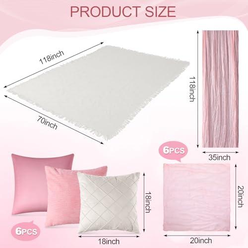 118 x 71 Extra Large Outdoor White Picnic Blankets with Pink Tulle Table Runner Cheesecloth Napkins Plush Throw Pillow Covers Oversize Beach Blanket Essentials for Wedding Picnic Camp(Stylish,14)