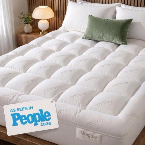Niagara Sleep Solution 100% Cotton Top Cooling Mattress Topper - Queen Size | Cloud-Like Mattress Pad, Breathable, 20 Deep Pocket, Back Pain Relief, Perfect for Hot Sleepers, White