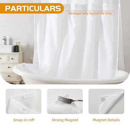 eachope 1 Pack Extra Long Fabric Snap-in Shower Curtain Liner Replacement,Compatible with No Hook Shower Curtain with Snap in Liner, Removable & Water-Repellent,Machine Washable,70x78,White
