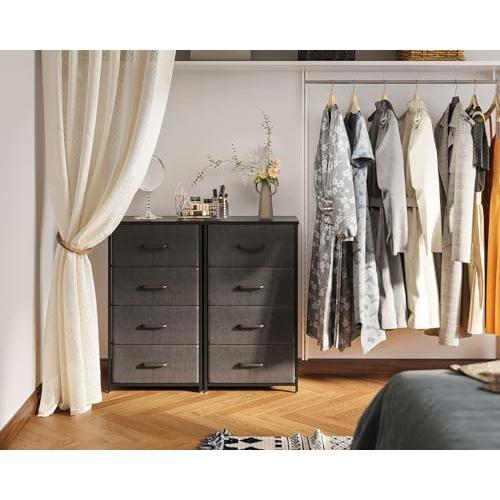 AODK Dresser for Bedroom with 4 Storage Drawers, Small Dressers Chest of Drawers Fabric Dressers with Sturdy Steel Frame, Dresser for Closet with Wood Top, Dark Grey