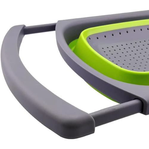 Alnicov Silicone Collapsible Colander,Colander Strainer Over The Sink Vegetable/Fruit Colanders Strainers with Extendable Handles for Pasta Vegetables Fruits Green