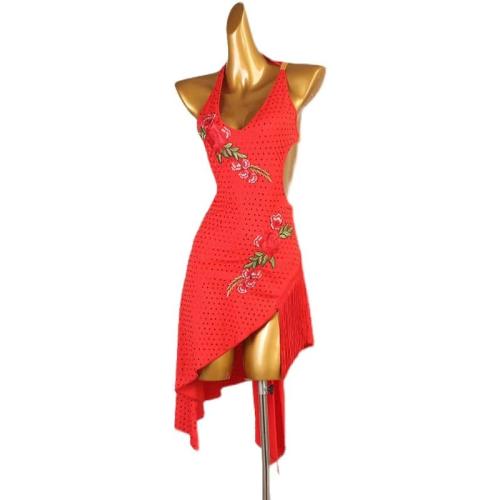 Size Small DANCEAND SWAY Embroidery Latin Costumes Women Sexy Ballroom Dancewear Sleeveless Cha Cha Salsa Irregular Fringe Skirt Rhinestones