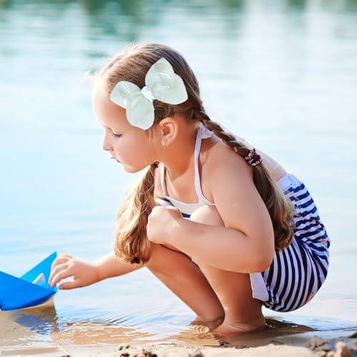 Adorable Waterproof Bow Hair Clips (Pack of 2): Colorful PVC Bow Clips for Summer Swimming Fun - Perfect Hair Accessories for Girls, Toddlers, and Teens (4 Inch-White)