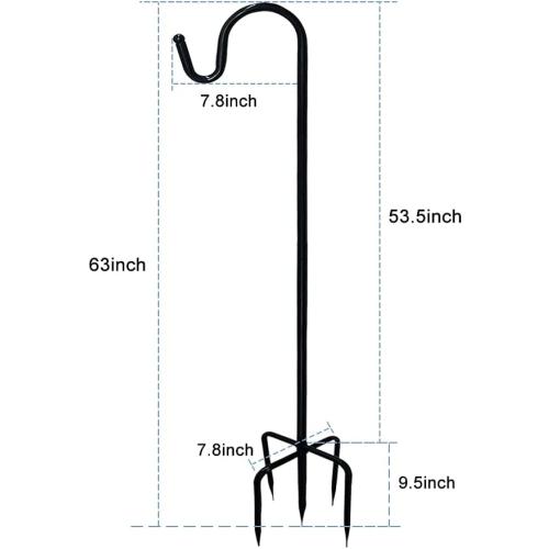 Adjustable Shepherds Hook with 5 Prong Base,63 Inch Tall Heavy Duty Hanging Stakes for Plant Bird Feeder Solar Light Plant Hanger for Outdoor Garden Wedding Decor,Matte Black(2 Packs)