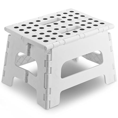 Handy Laundry - Folding Step Stool - Sturdy Enough Collapsible Stool to Support Adults and Safe Enough for Kids - Opens Easy with One Flip - Great for Kitchen, Bathroom or Bedroom (White - 8 Inch)