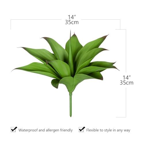 Artificial Agave Plants, UV Resistant Fake Agave Planters for Indoor and Outdoor Decorating Artificial Plants for Outdoors Fake Plants (2Pack, 12.6) Green