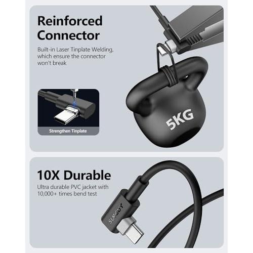 SUNGUY USB C Cable Right Angle 3FT, 2-Pack 90 Degree 3A USB 2.0 Fast Charging & Data Sync Cable Compatible with Samsung Galaxy S21 S20 S10 Plus, Note 20 10, Moto G7 G8, LG V50 V40 G8 G7