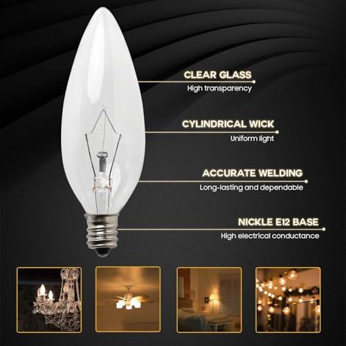 Seentech 12 Pack 40W 120V E12 Base B10 CTC Incandescent Light Bulbs, Transparent Candle Light Bulbs Perfect for Chandeliers, Ceiling Fan Lights, Pendants, Fireplace, Dimmable, Warm White 2700K