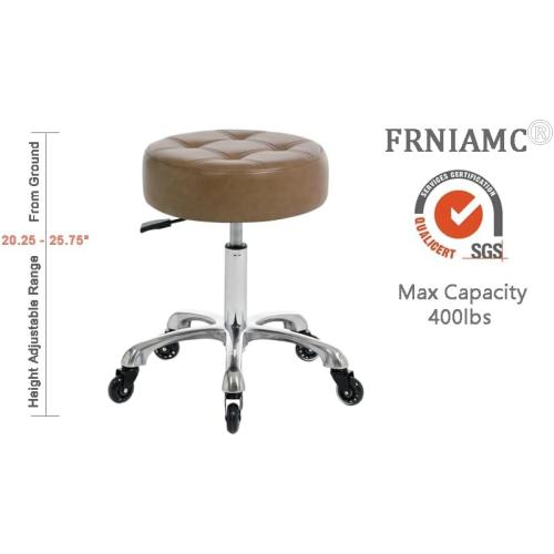 Rolling Salon Stool with Wider Round Seat- Height Adjustable Heavy-Duty Chair with Wheels for Salon Esthetician and Home Office Use, Heather Brown, Ivory