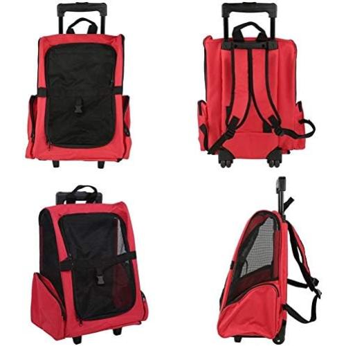 Pet Trolley Backpack, Double Shoulder Bag, for Traveling with Dogs and Cats-Red