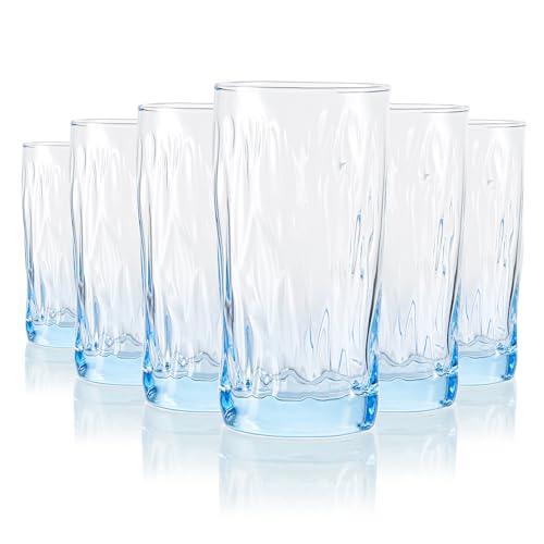 Solid Color Drinking Glasses Set of 6, 13.5 OZ Wind-blown Ripples Glass Tumbler Glassware for Water, Juice, Different Options for Home, Restaurant, Hotel, Bar, Blue