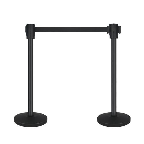 Crowd Control Stanchion Set of 2-Black Stanchions with 16.4ft Retractable Belt,Durable Concrete Metal Base for Stability, Easy Assembly, ldeal CrowdControl Barriers for Events and Venues