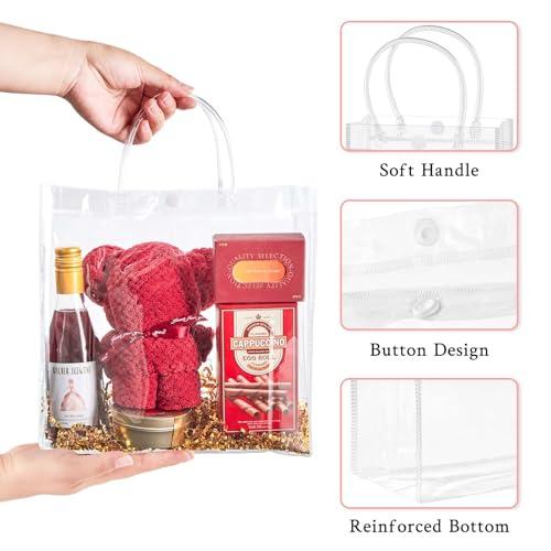 Mauproy Clear Plastic Gift Bags with Handles, 9.6 x 9.6 x 3.3 Inch, 20 Pack