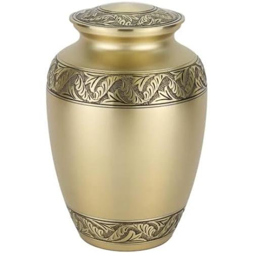 Classic Laurel Gold Cremation Urn for Ashes - Extra Large, Brass, Gold Companion Urn, Extra Large Adult Sized Cremation Urn, 11.625 Inches High