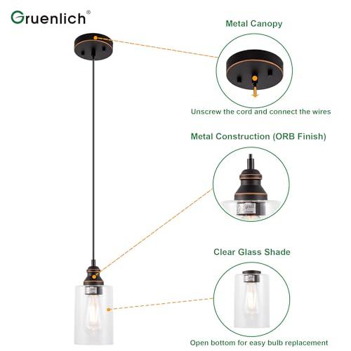 BRONZE GRUENLICH Pendant Light, Hanging Ceiling Light Fixture for Kitchen and Dining Room, E26 Medium Base, Metal Construction with Clear Glass, Bulb not Included, 3-Pack Bronze