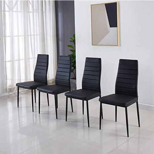Modern Minimalist Dining Chair Fireproof Leather Sprayed Metal Pipe Diamond Grid Pattern Restaurant Home Conference Chair Set of 4 Or 6 (4, Jet Black)
